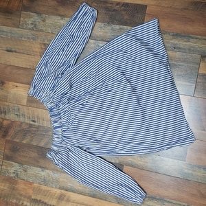 Gap Blue and White Striped Bardot Off-shoulder Long Sleeve Mini Dress, Size 6